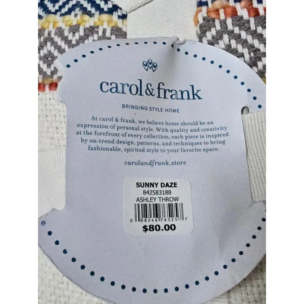 Carol & Frank Sunny Daze Ashley Throw Blanket & Pillow Set Cream Multi New